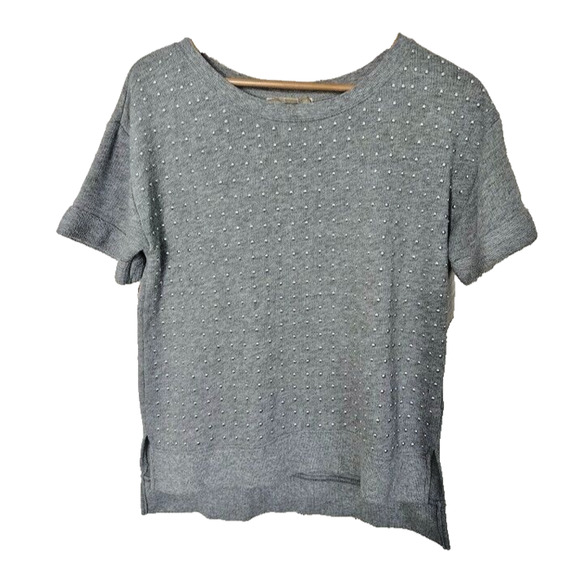 Michael Kors Womens Short Sleeve Top Grey Size Small Silver Embellish Cuff - Picture 1 of 7